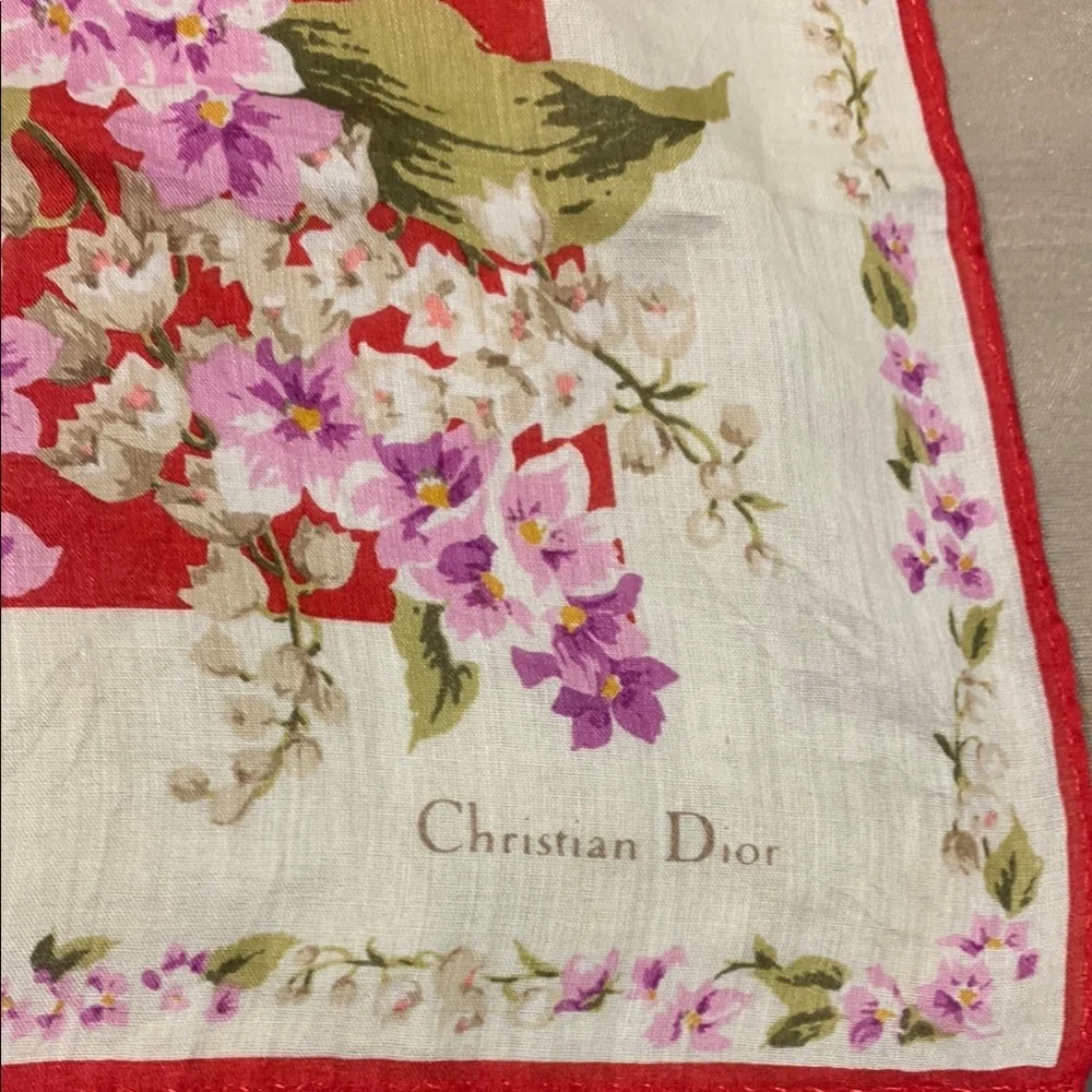Christian Dior Red Floral Scarf 18x18